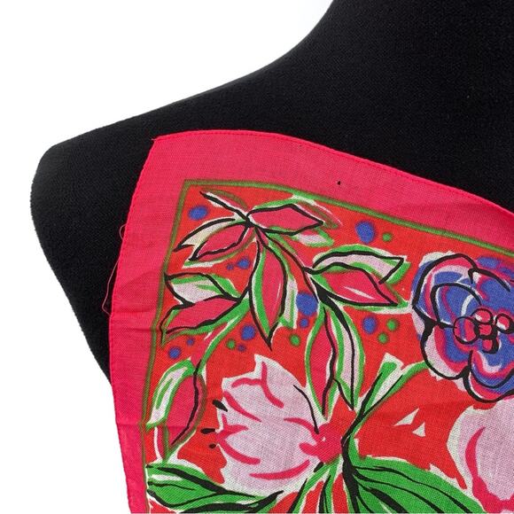 EXPRESS Floral Square Neck Scarf Pink Purple Red Green - Picture 5 of 5